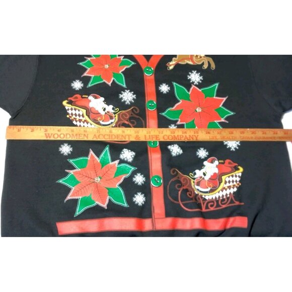 Ugly Christmas Sweater Sweatshirt L Jerzees Crew Neck Poinsettia Santa Reindeer - Picture 4 of 14
